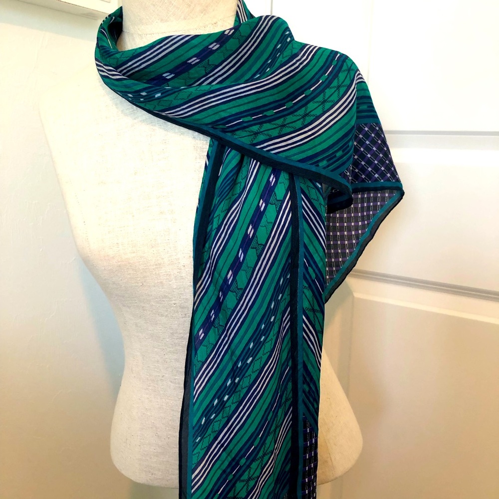 Vintage Anne Klein Striped Silk Wing Tipped Scarf